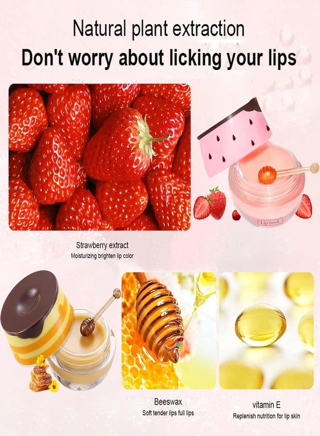 Alisesun 4PCS Strawberry & Bee Lip Balm Honey Pot, Vitamin E & Moisturizing Propolis Sleeping Lip Mask, Effective Reduces Lip Lines Prevention Dry and Cracked Scrubs Exfoliator Smoothing Dry Lip Care - Image 5